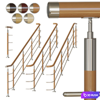 Stainless steel railing with wood inserts 2 3D Model Vray, Corona