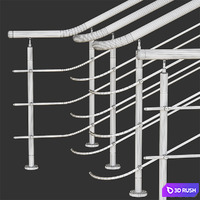 Stainless steel railing with wood inserts 2 3D Model Vray, Corona