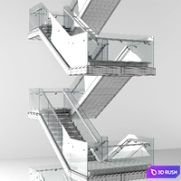 Wooden stairs 2 3D Model Vray, Corona