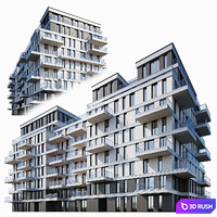 Apartment building 9 3D Model Vray, Corona