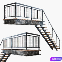 Metal stair with railing 3D Model Corona