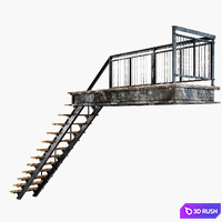 Metal stair with railing 3D Model Corona