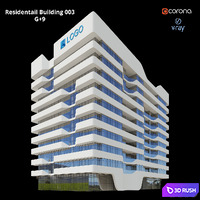 Modern Residential Building 003 _ G + 9 3D Model Vray, Corona