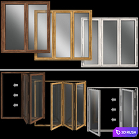 Folding stained Glass Wooden Doors 3D Model Vray, Corona