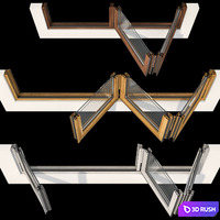 Folding stained Glass Wooden Doors 3D Model Vray, Corona