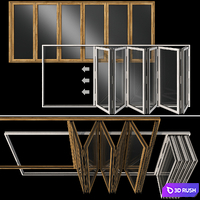 Folding stained Glass Wooden Doors 3D Model Vray, Corona