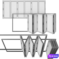 Folding stained Glass Wooden Doors 3D Model Vray, Corona