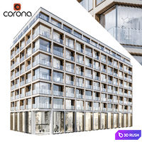 Modern residential building 06 | Night + interiors 3D Model Corona