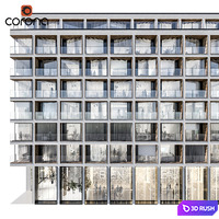 Modern residential building 06 | Night + interiors 3D Model Corona