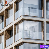Modern residential building 06 | Night + interiors 3D Model Corona