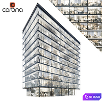 Modern office building 04 | Night + interiors 3D Model Corona
