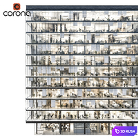 Modern office building 04 | Night + interiors 3D Model Corona