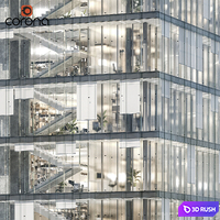 Modern office building 04 | Night + interiors 3D Model Corona