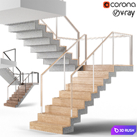 Concrete staircase 3D Model Vray, Corona