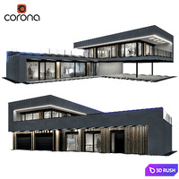 Modern house 09 | Night 3D Model Corona