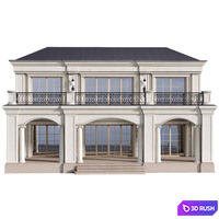 The facade of a private house in modern light classics. Fasad set contemporary 3D Model Vray, Corona