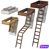 Wooden Foldable Loft Ladder 3D Model Vray, Corona