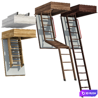 Wooden Foldable Loft Ladder 3D Model Vray, Corona