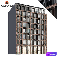 Modern residential facade 01 | night + interiors 3D Model Corona