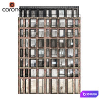 Modern residential facade 01 | night + interiors 3D Model Corona