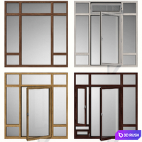 Swing stained-glass wooden windows 3D Model Vray, Corona