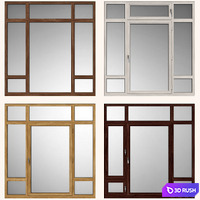 Swing stained-glass wooden windows 3D Model Vray, Corona