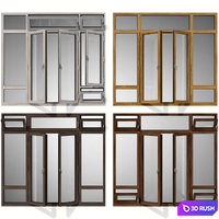 Swing stained-glass wooden windows 3D Model Vray, Corona