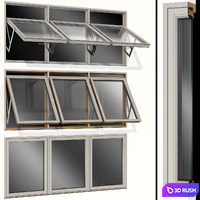 Top swing hinged wooden metal window 3D Model Vray, Corona