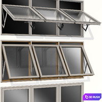 Top swing hinged wooden metal window 3D Model Vray, Corona