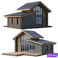 Four houses with facade cladding made of metal cassettes and wooden battens 3D Model Corona