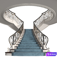Mansion staircase 3D Model Vray, Corona