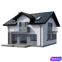 Modern two-storey cottage with two balconies and dormers 3D Model Corona
