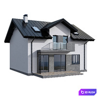 Modern two-storey cottage with two balconies and dormers 3D Model Corona
