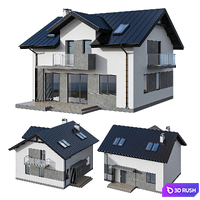 Modern two-storey cottage with two balconies and dormers 3D Model Corona
