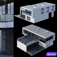 Modern two-storey cottage with a flat roof and a large Bauhaus-style terrace 3D Model Corona