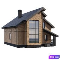 Two-storey wooden house with a complex pitched roof 3D Model Corona