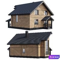 Two-storey wooden house with a complex pitched roof 3D Model Corona