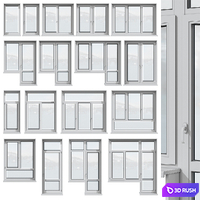 Set of plastic windows 3D Model Vray, Corona