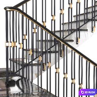 Modern stair staircase in Art Deco style. 3D Model Vray, Corona