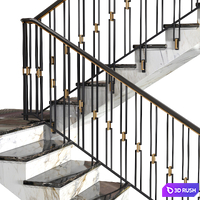 Modern stair staircase in Art Deco style. 3D Model Vray, Corona