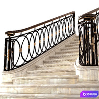 Classic marble staircase in Art Deco style.Modern interior stair 3D Model Vray, Corona