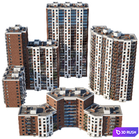 Set of multi-storey buildings 3D Model Vray, Corona