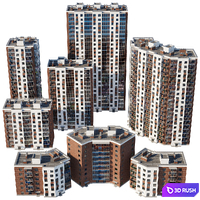Set of multi-storey buildings 3D Model Vray, Corona