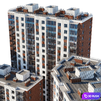 Set of multi-storey buildings 3D Model Vray, Corona