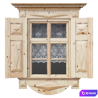 Wooden window with shutters and architraves 3D Model Vray, Corona