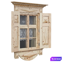 Wooden window with shutters and architraves 3D Model Vray, Corona