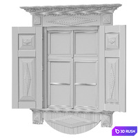 Wooden window with shutters and architraves 3D Model Vray, Corona