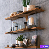 Shelves dishes and flowers 3D Model Vray