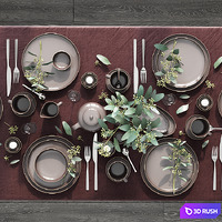 Table set 02 3D Model Vray