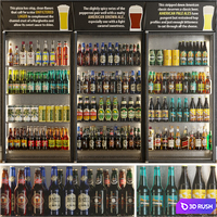 Refrigerator in the supermarket with beer. Alcohol